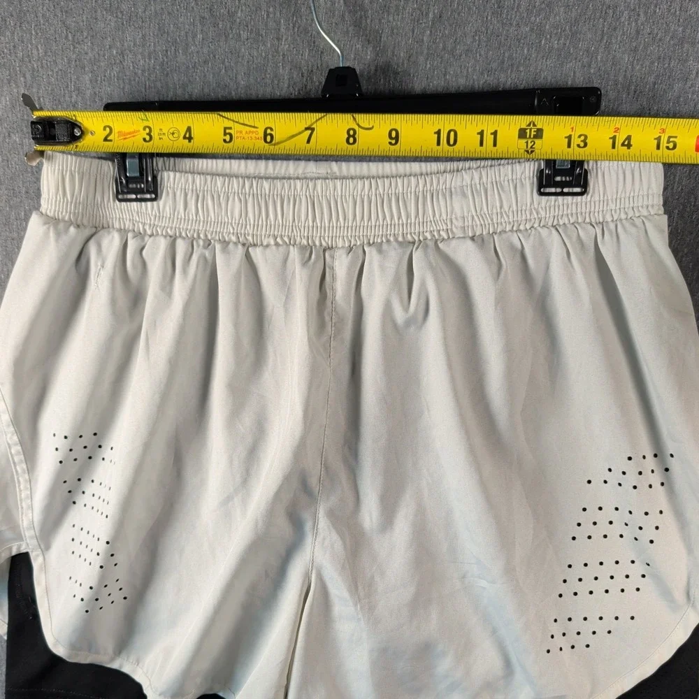 Gesean Running Shorts Sz Large White Blk Built In Compression Back Zipper Pocket